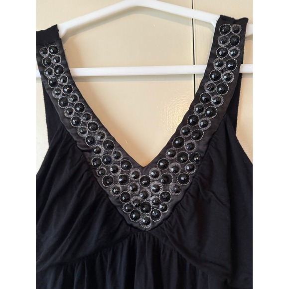 Y2K Black Gem Embellished Babydoll Tank Top V-Neck Festival Top size L-XL - Picture 4 of 4